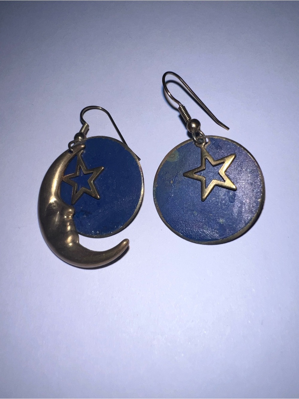Pierced earrings asymmetrical moon face star 90s vintage statement - Picture 5 of 7